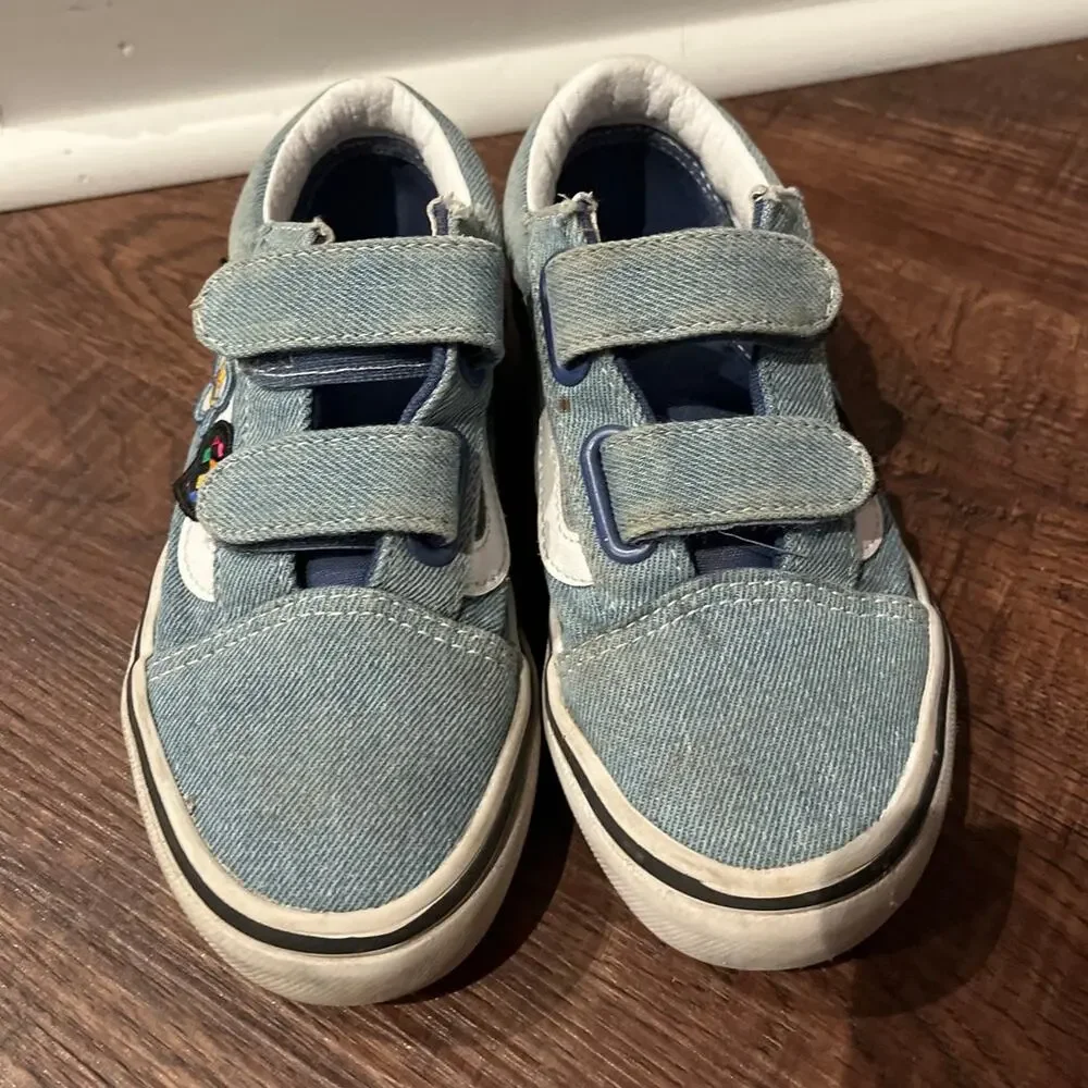 Vans Kids Old School V Denim Blue Floral patch sneakers Little Girls 13